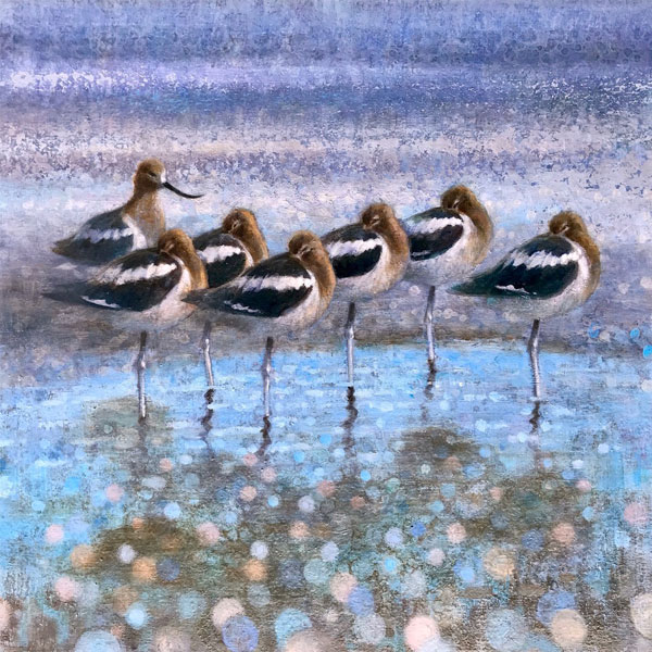 Ewoud-de-Groot-wildlife-art-artist-animals-birds-oil-painting-canvas-linen-resting-avocets